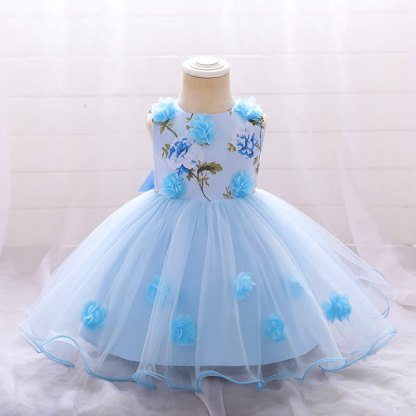 Mesh Rosette Sleeveless Midi Dresses - Sky Blue - 1-2Y - image 27