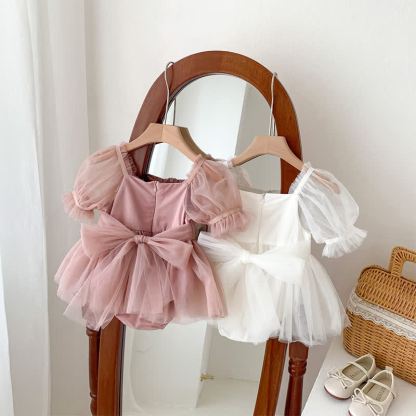 Mesh Bow Folds Short Sleeve Crop Bodysuit - image 25