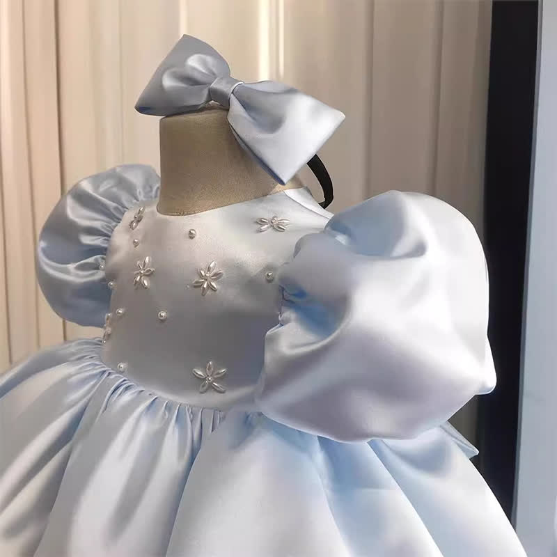 Satin Pearl Short Sleeve Mid-long Dresses - image 5