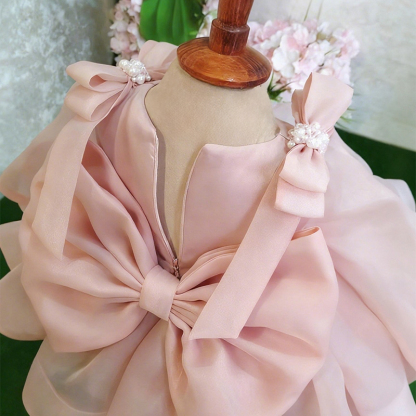 Organza Bow Long Sleeve Midi Dresses - image 6