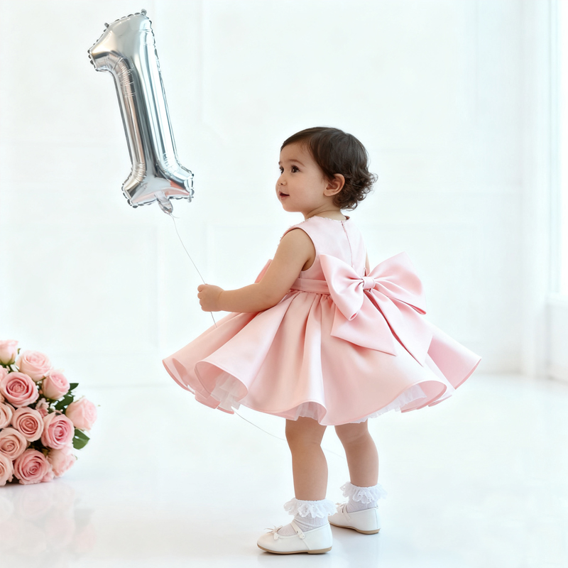 Chemical Fiber Blend Imitation Pearls Bow Sleeveless Mid-long Dresses - image 4