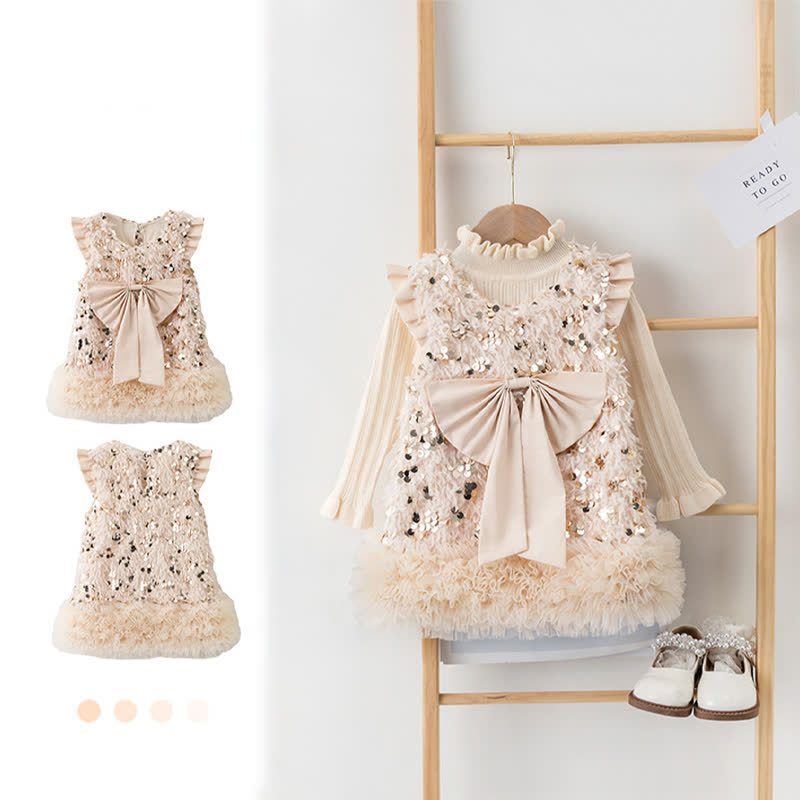 Mesh Sequins & Bow Sleeveless Mid-long Dresses - image 14