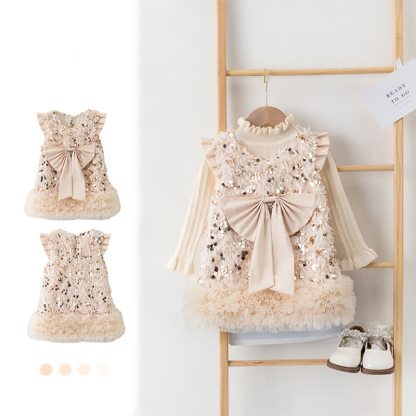 Mesh Sequins & Bow Sleeveless Mid-long Dresses - image 14