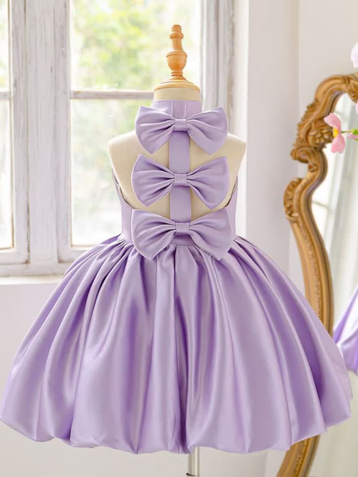 Satin Bow Backless Sleeveless Short Dresses - image 9