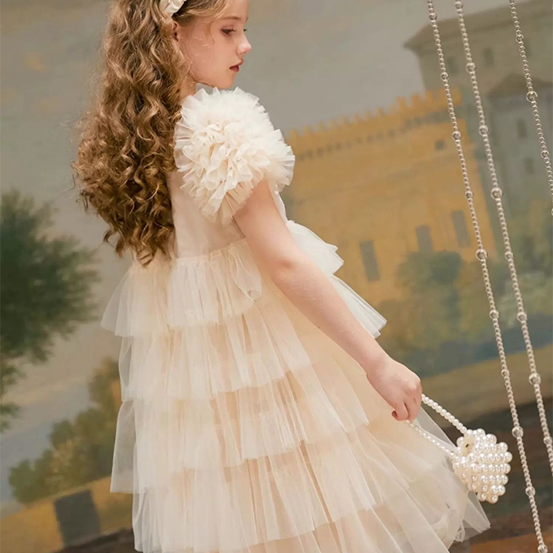 Mesh Folds Short Sleeve Mid-long Dresses - image 3