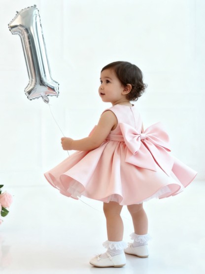 Chemical Fiber Blend Imitation Pearls Bow Sleeveless Mid-long Dresses - image 5