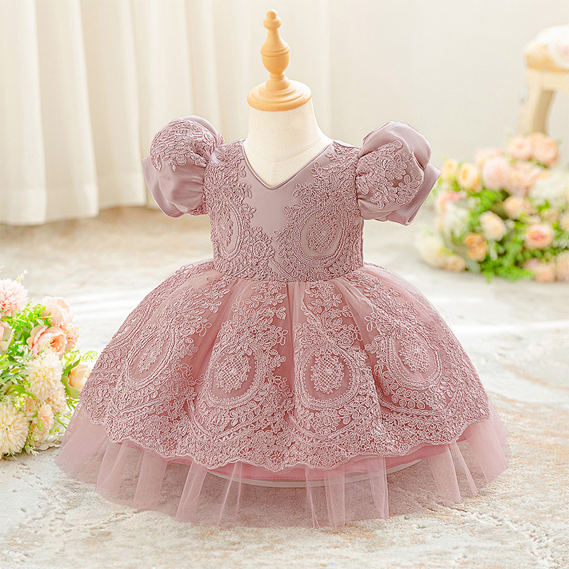 Lace Bow Lace Short Sleeve Mid-long Dresses - image 3