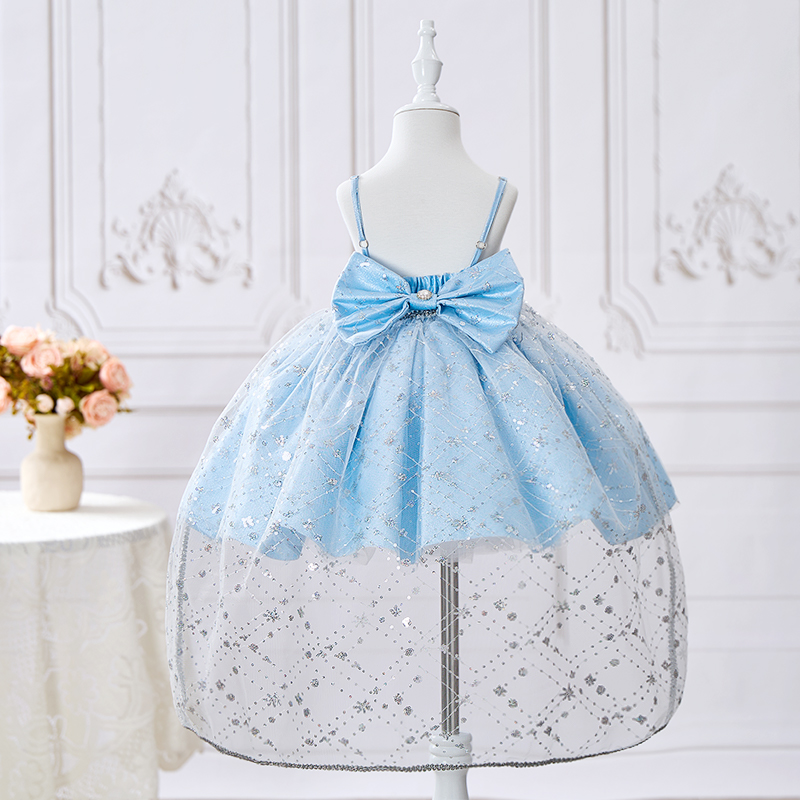 Sequins Bow Sleeveless Midi Dresses With Crown Necklace And Train - image 4