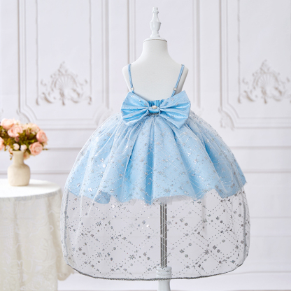 Sequins Bow Sleeveless Midi Dresses With Crown Necklace And Train - image 4