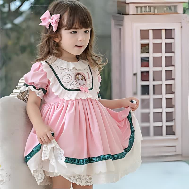 Lace Stitching Lace Short Sleeve Midi Dresses - image 5