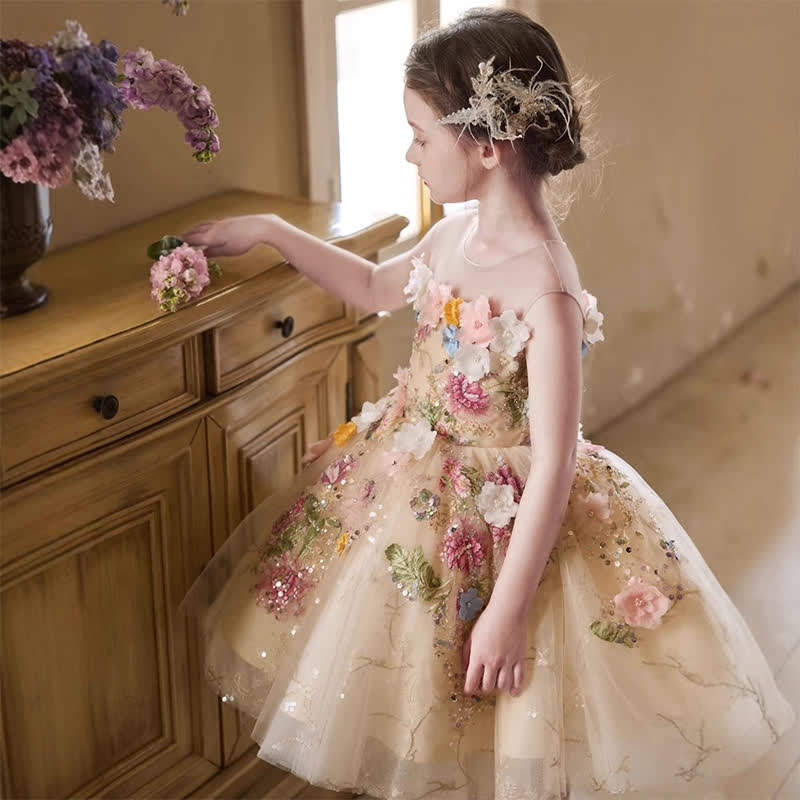 Mesh Rosette Sequins Sleeveless Mid-long Dresses - image 3