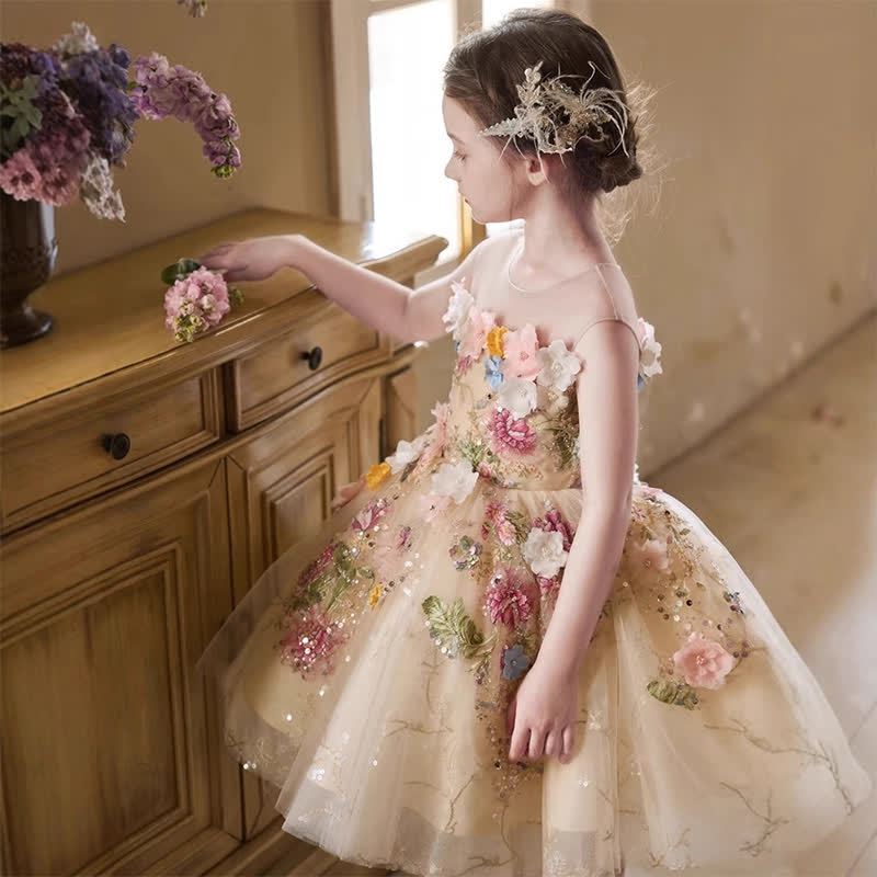 Mesh Rosette Sequins Sleeveless Mid-long Dresses - image 3