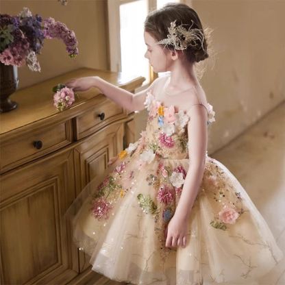 Mesh Rosette Sequins Sleeveless Mid-long Dresses - image 3