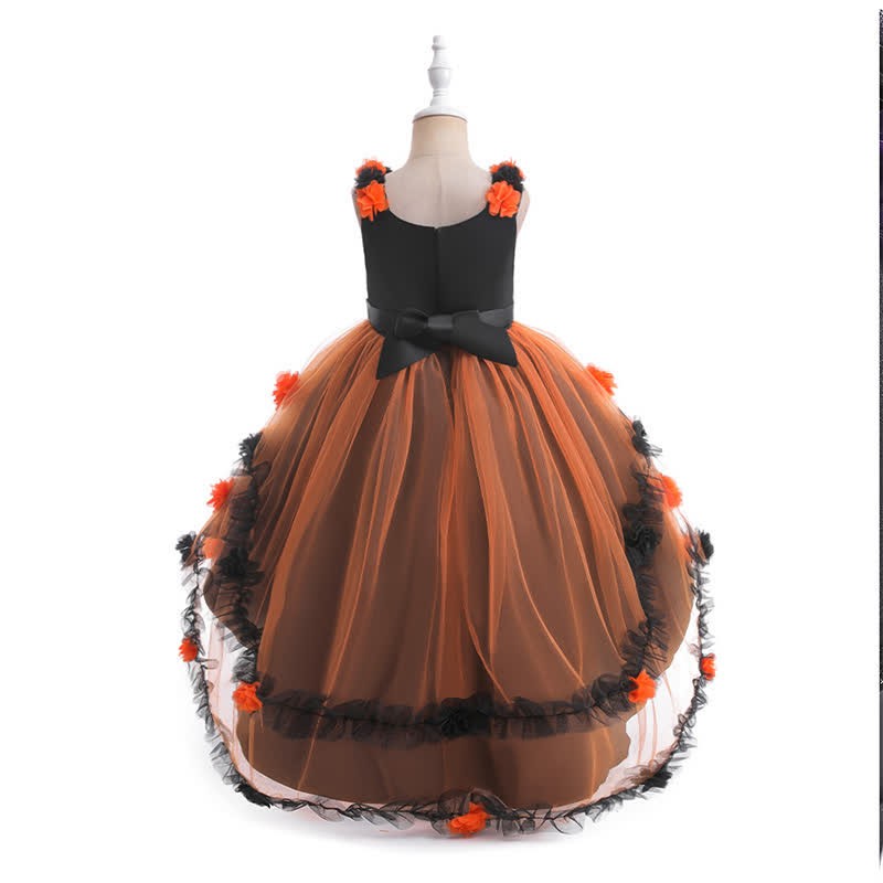 Satin & Mesh Rosette Sleeveless Mid-long Dresses - image 14