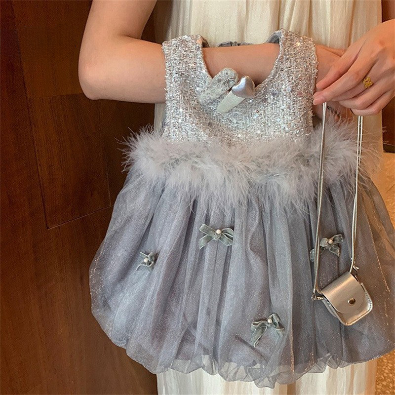 [Archive Sale] Mesh Bow Feather-trimmed Sleeveless Midi Dresses - image 3