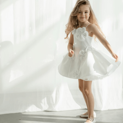 Satin Rosette Sleeveless Short Dresses - image 8