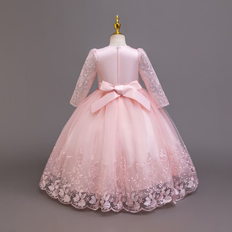 Embroidery Mesh Rosette Crystal Long Sleeve Maxi Dresses - image 11