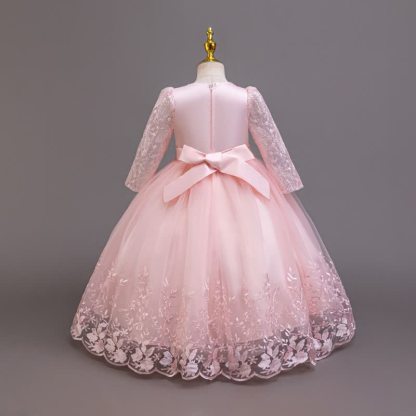 Embroidery Mesh Rosette Crystal Long Sleeve Maxi Dresses - image 11