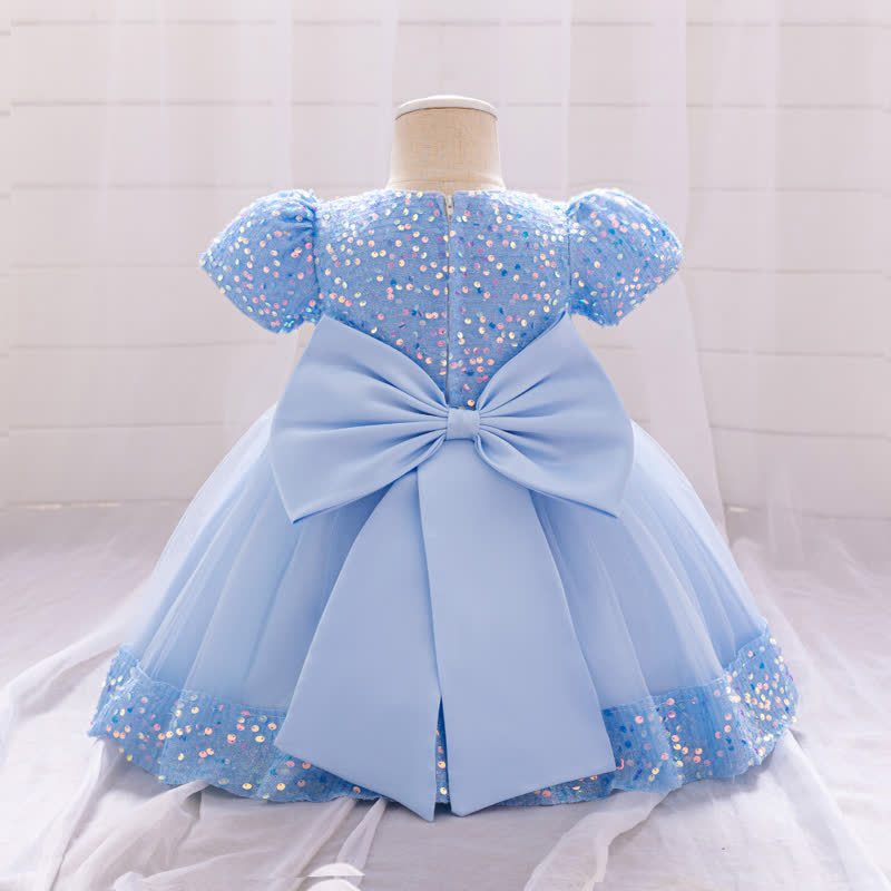 Sequins & Mesh Bow Sequins Short Sleeve Mid-long Dresses - image 59