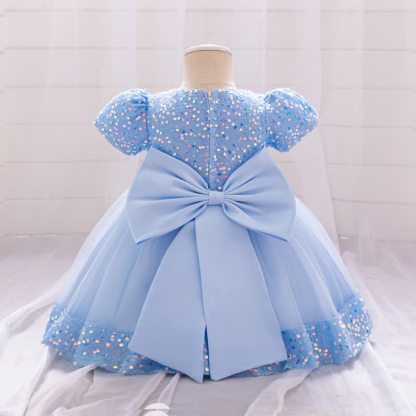 Sequins & Mesh Bow Sequins Short Sleeve Mid-long Dresses - image 59