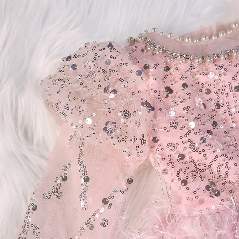 Beaded Tassel Puff Sleeve Mid-long Dresses - image 8