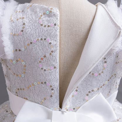 Mesh Feather-trimmed Bow Cap Sleeve Mid-long Dresses - image 18