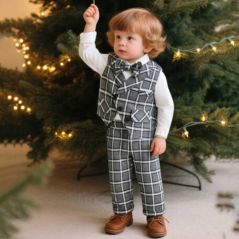 Cotton Bow Long Sleeve Regular 3-piece Formal Suit - image 9