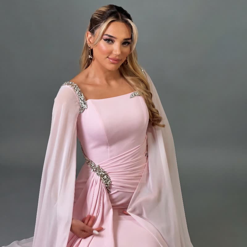 Women Chiffon Rhinestone Extra-long Sleeve Maxi Dresses - image 8