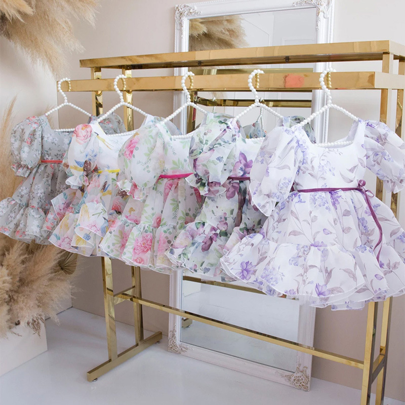 Organza Bow Printing Short Sleeve Midi Dresses - image 8