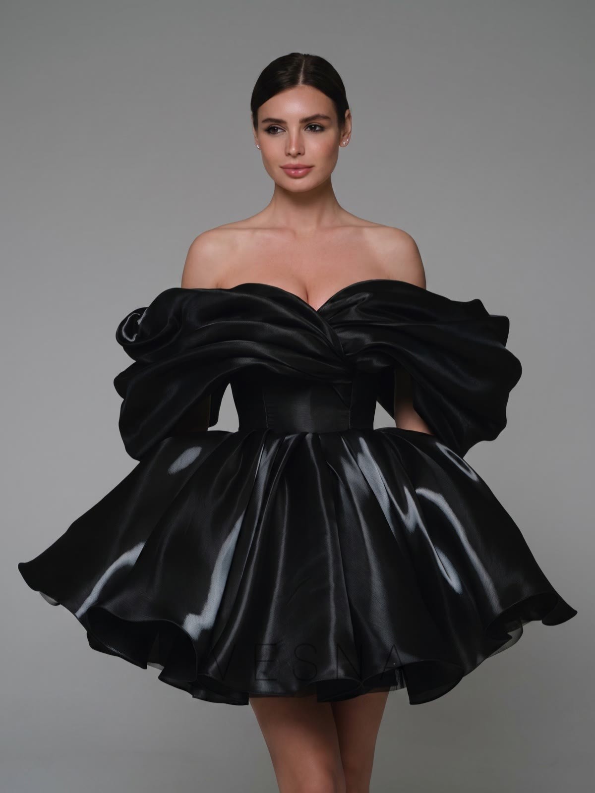 Women Satin Gathered Sleeveless Short Dresses - Black - US26W - image 8