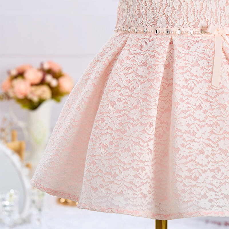 Lace Imitation Pearls Bow Sleeveless Mid-long Dresses - image 8