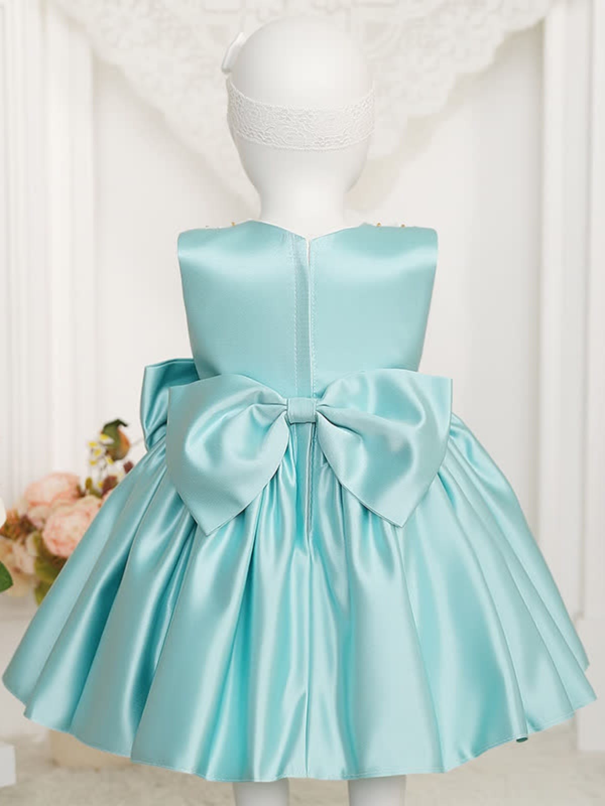 Chemical Fiber Blend Imitation Pearls Bow Sleeveless Mid-long Dresses - image 11