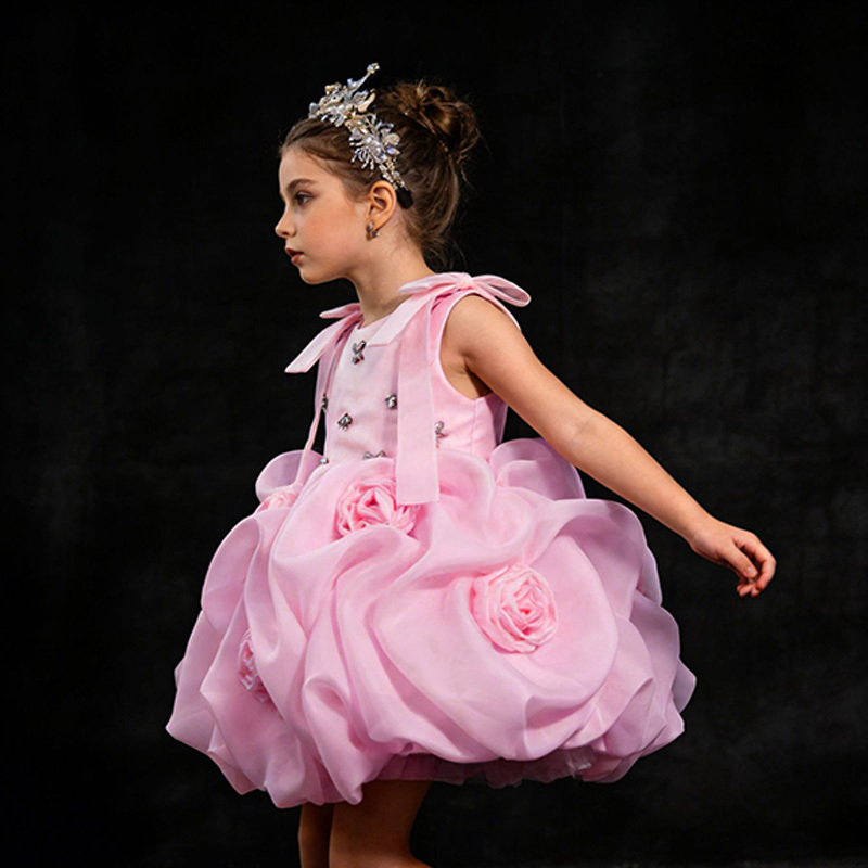 Organza Rosette Bow Rhinestone Sleeveless Short Dresses - image 7