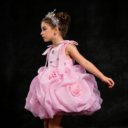 Organza Rosette Bow Rhinestone Sleeveless Short Dresses - image 7