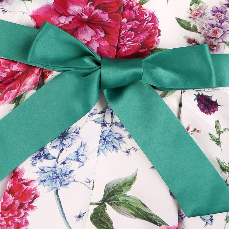 Satin Bow Short Sleeve Midi Dresses - image 12