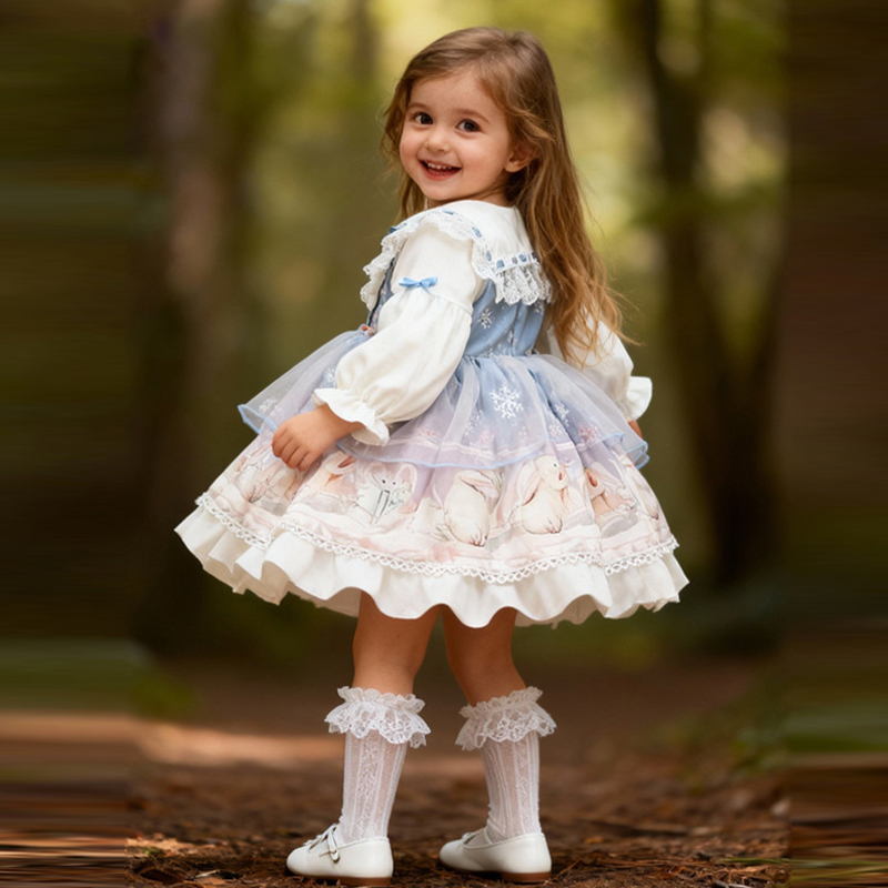 Easter Polyeste Lace Edge Long Sleeve Short Dresses - image 7