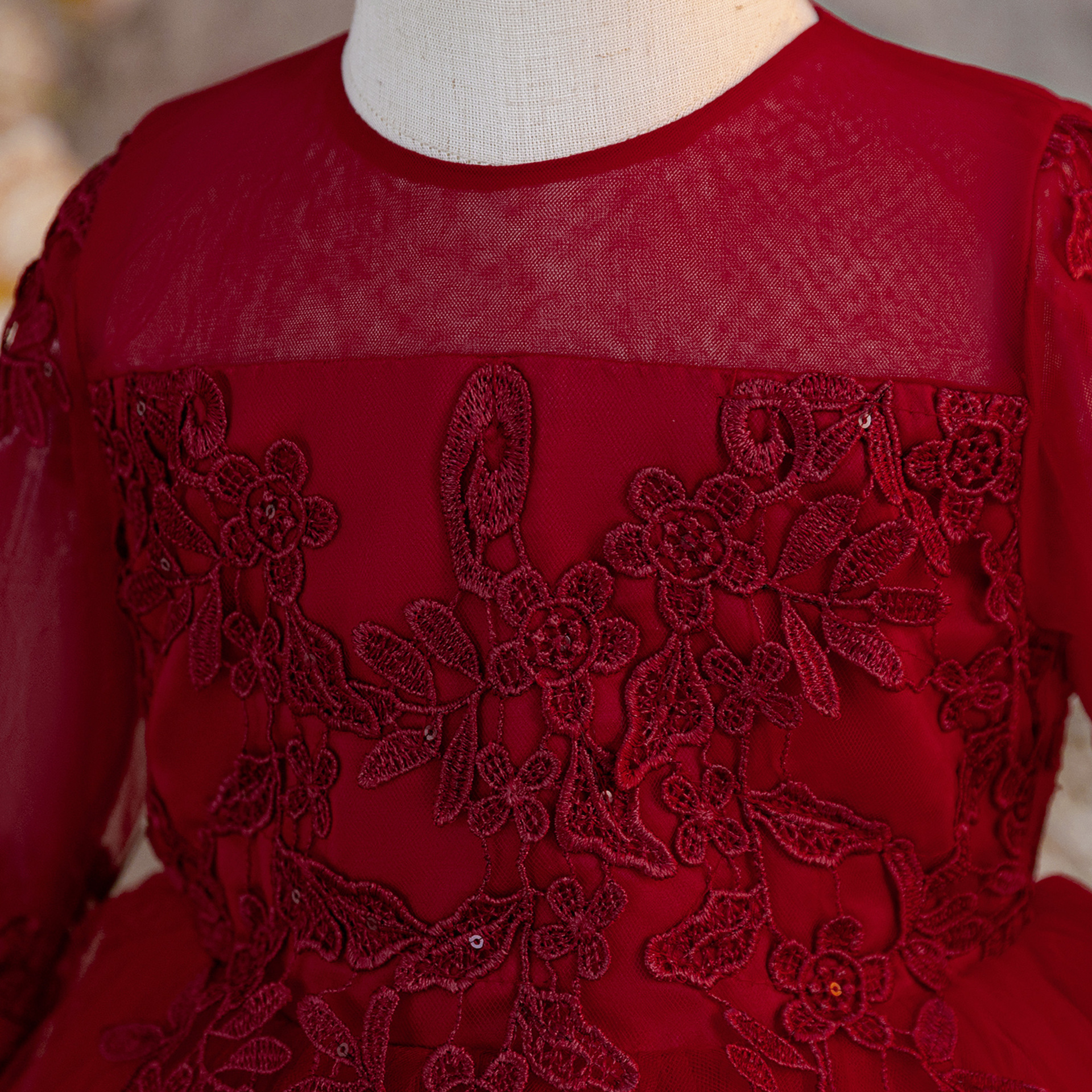 Mesh Applique Long Sleeve Midi Dresses - image 19