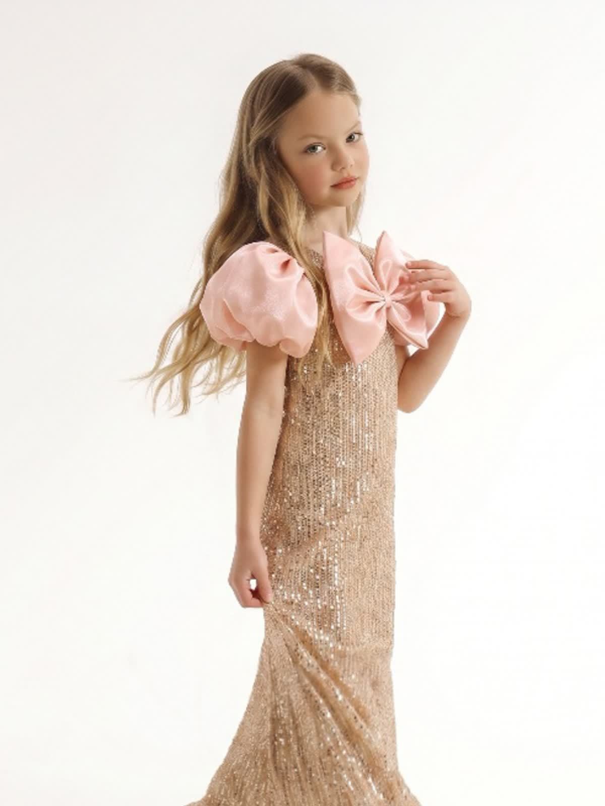 Glitter Bow Short Sleeve Maxi Dresses - image 4