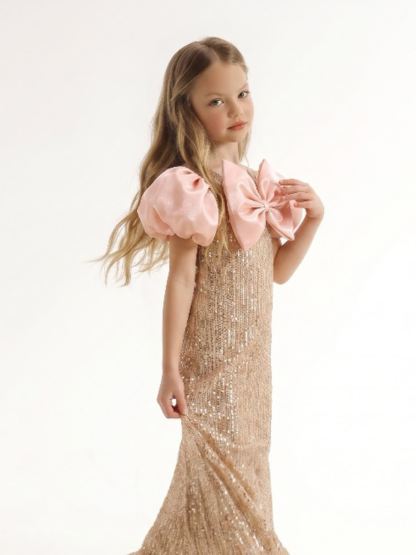 Glitter Bow Short Sleeve Maxi Dresses - image 4