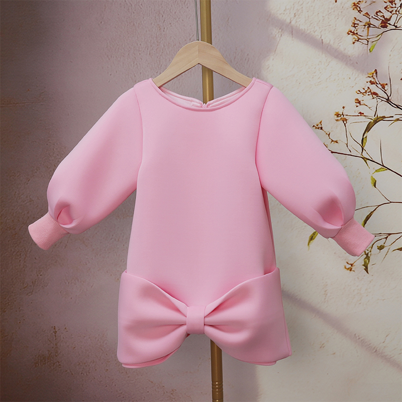 Scuba Knit Bow Long Sleeve Midi Dresses - image 3