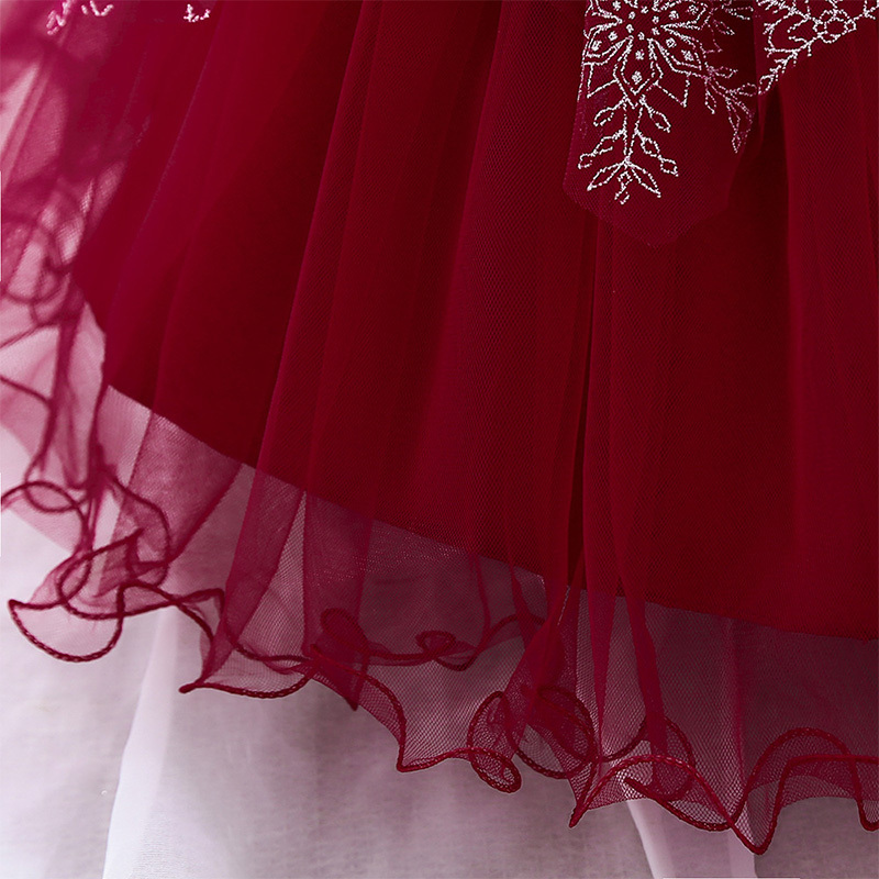 Mesh Christmas Folds Rosette Short Sleeve Mid-long Dresses - image 16