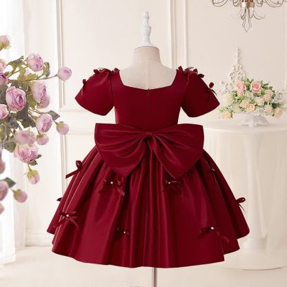 Satin Bow Short Sleeve Midi Dresses - image 7