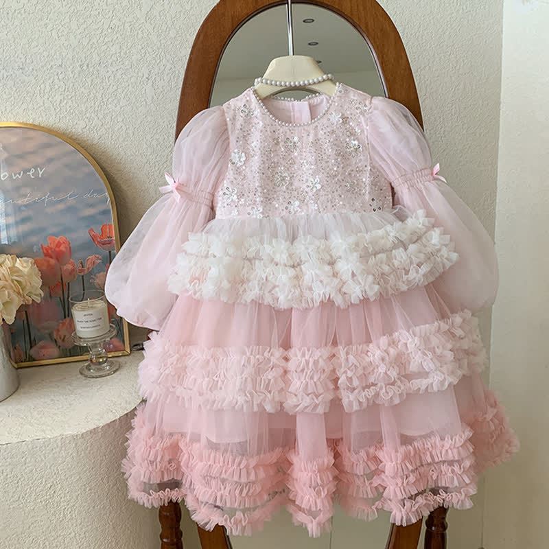 [Archive Sale] Mesh Sequins Folds Long Sleeve Mid-long Dresses - image 16