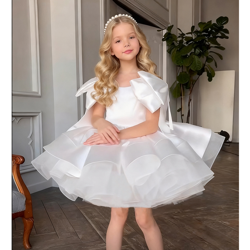 Satin Bow Sleeveless Regular Dresses - White - 150cm - image 8