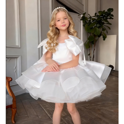 Satin Bow Sleeveless Regular Dresses - White - 150cm - image 12