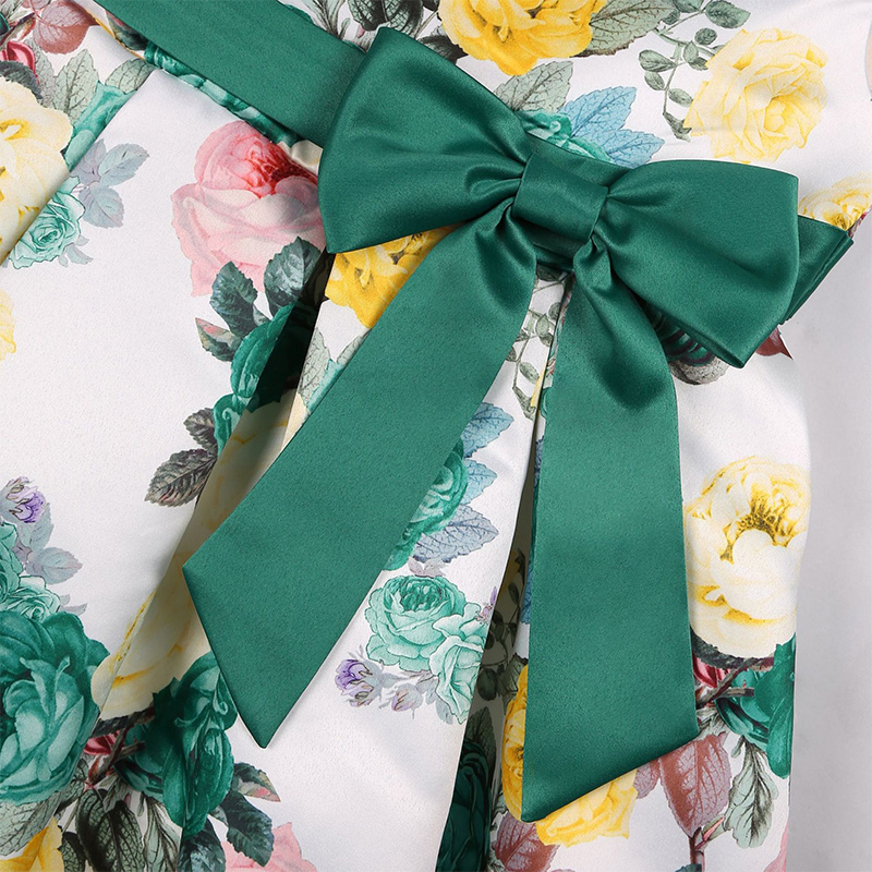 Satin Bow Short Sleeve Midi Dresses - image 39