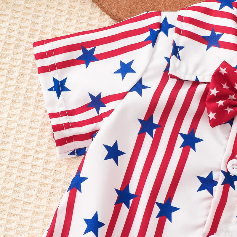 Cotton-blend Bow Short Sleeve Fifth Pants Two-piece Set - image 4