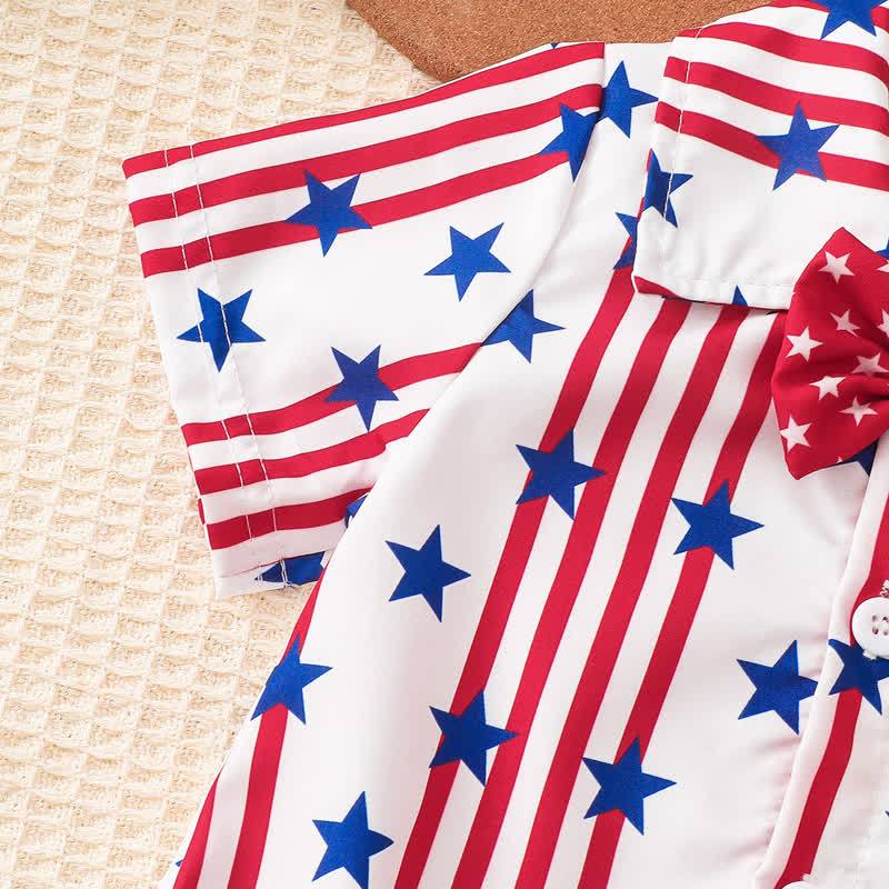 Cotton-blend Bow Short Sleeve Fifth Pants Two-piece Set - image 4