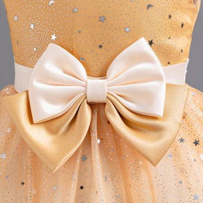 Polyester Cotton Bow Glitter Sleeveless Mid-long Dresses - image 21