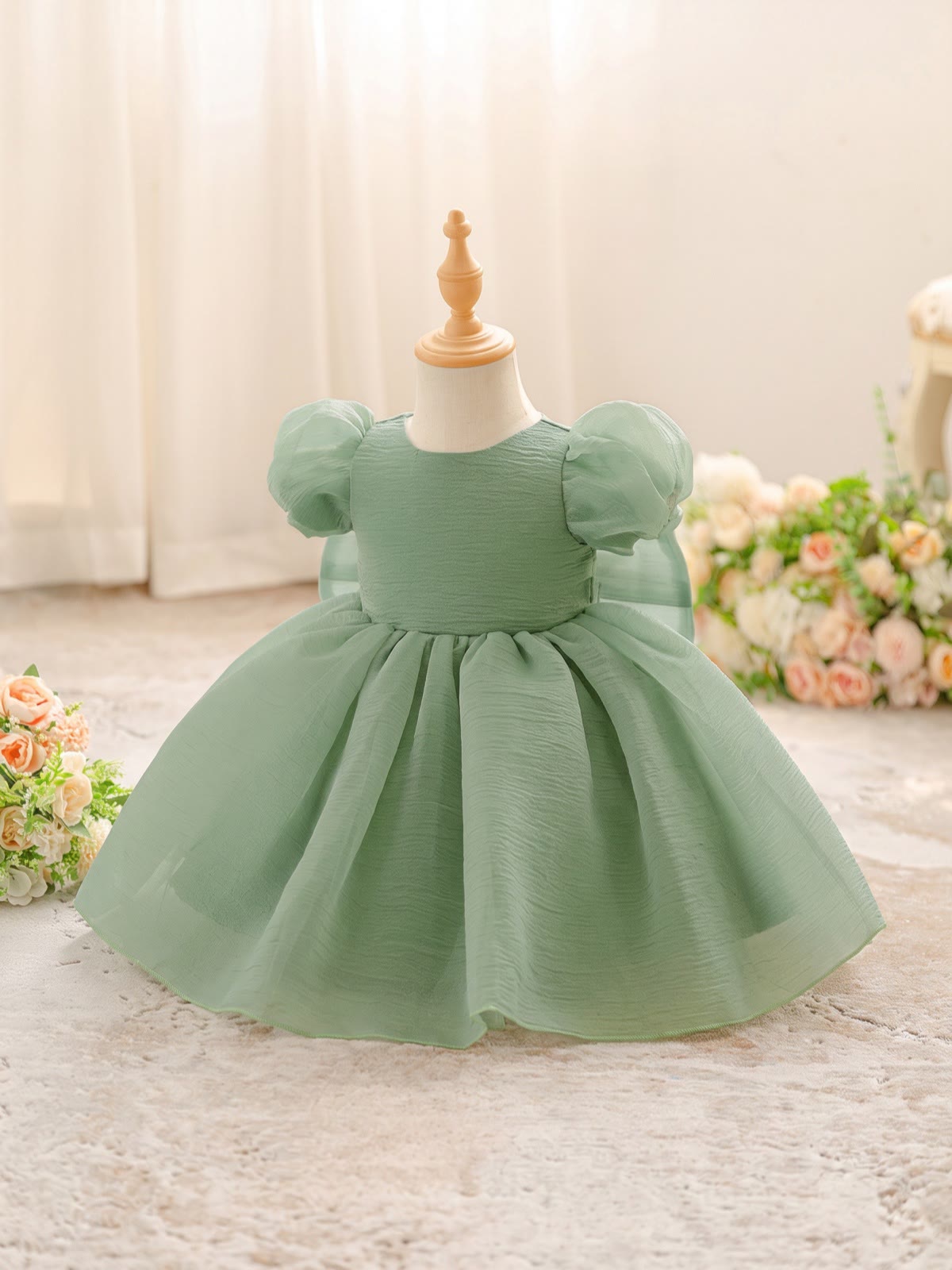 Organza Cotton-Blend Bow Ruched Short Sleeve Regular Dresses - image 18
